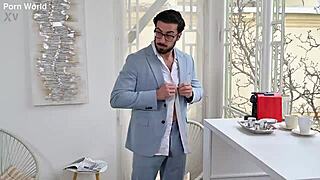office slut vera jarw takes double penetration pounding bent over desk by colleagues craving her ass