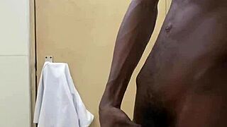 black dude busts huge nut on monster cock after public toilet pounding
