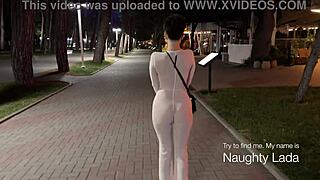 naughty milf lada flashes see-through in public street bar 😈🍑