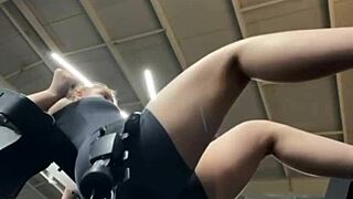Watch this young bbw teen finger her fat pussy then take a public gym cumshot.