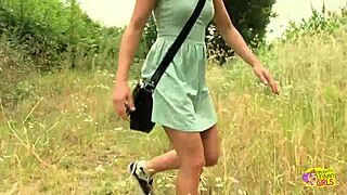 wanna see this skinny blonde lesbian duo lick pussies outdoors with dildos while smoking?