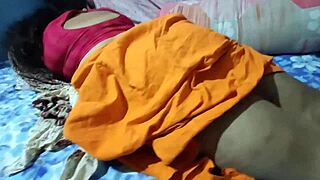 Desi bhabi moans softly during intimate ass massage on her bedroom bed at home