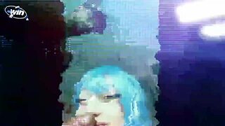 Rei Ayanami Cosplay Nerd Gives Interracial Blowjob Cum in Bodysuit Backstage
