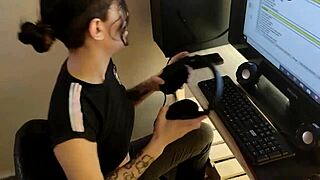 we riskily fucked shy tattooed coworker mei pang in hot ffm threesome at work