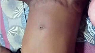 white boss gropes petite black girl's juicy pussy and saggy tits in sensual foreplay