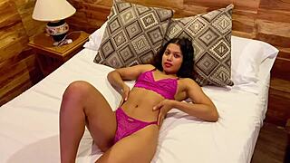 skinny latina teen babe gets horny in bed and cums hard