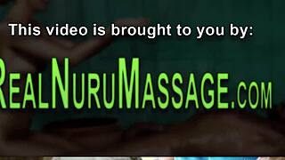 omg that nuru masseuse got her small tits and face sprayed with cum