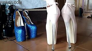 check out this housewife's beautiful long legs in pantyhose high heels and lingerie preview