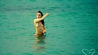 Charlie Forde and lesbians lick asses to mouth on wet beach paradise