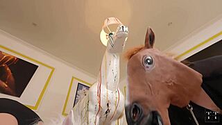 Crazy masked teen joins threesome for creampie fun