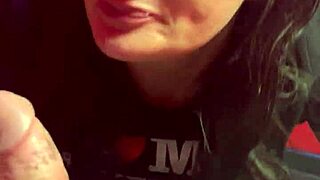 she sneaks into the sex shop and drops for a public deepthroat blowjob... wifey style!