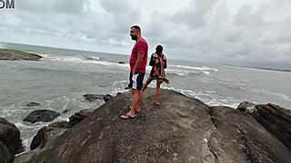 skinny carioca ninfeta's big tits and pussy exposed outdoors with couple no condom caught fucking