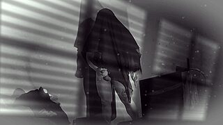 Sexy muscular ghost cosplay bodybuilder strokes his 18cm monster cock vigorously