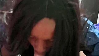 daddy boss films black slut's close-up blowjob on his cock