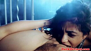 lesbian mistress squirms as slave tongue dives deep into her dripping pussy