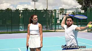 after practice, this curly ebony teen beauty drops to her knees for a deepthroat blowjob on a big black cock