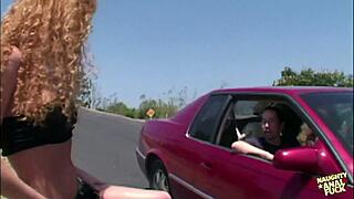 street pickup redhead with massive tits throbs horny getting anal threesome fucked rough outdoors