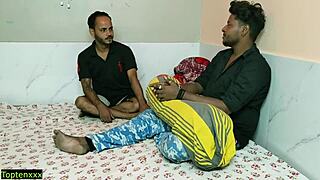 wife catches husband cheating with bhabhi on bed leading to naughty threesome doggystyle creampie