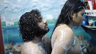 horny desi bhabhi's big ass and curvy body enjoyed in steamy shower foreplay with husband