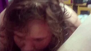 Fat stepmom milf sucks stepson's dick before bedtime ritual
