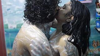 horny desi bhabhi's big ass and curvy body enjoyed in steamy shower foreplay with husband
