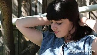 Brunette Dion Fingers Hairy Cunt to Climax Outdoors in HD