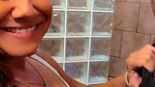Savage Sarah grins sucking her husband's big cock all the way down