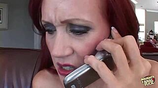 yo those fake tits bounce wild on this raunchy redhead milf in anal threesome