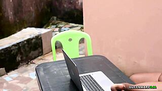Watching porn ignites stepsis outdoor fuck