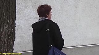 hungarian redhead bbw milf sneaks public golden shower voyeur outdoor fat tits