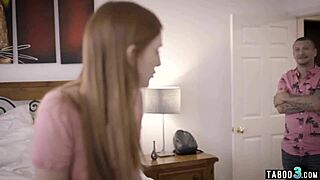 Neighbor spies on petite redhead teen and roughly fucks her tight ass while family's gone