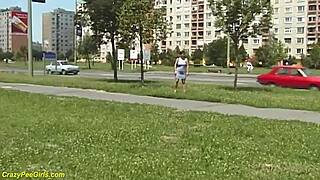 hungarian redhead bbw milf sneaks public golden shower voyeur outdoor fat tits