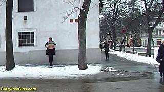 hungarian redhead bbw milf sneaks public golden shower voyeur outdoor fat tits