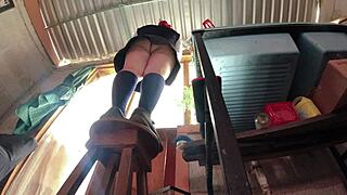 Colombian student in tight skirt gets secretly filmed upskirt by hidden cam.