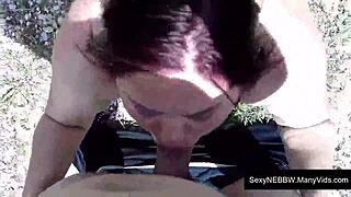 sexy bbw gets her fat tits bouncing outside with hard FUCK, blowjob & huge FACIAL 😍🍆💦