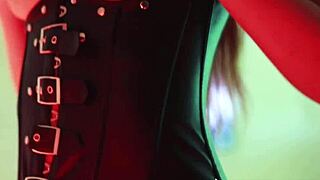 pretty redhead in corset spanks her ass hard till orgasm hits