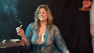 smoking milf teases with dirty talk on monster cock blowjob