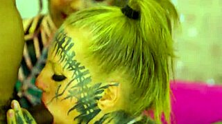 Tattooed babes go wild sharing bbc and white cock in group chaos