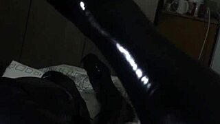 Ever tried latex stockings and gloves for the first time like this fetish slut?
