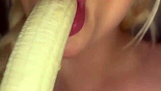 horny college slut, suck that fat banana like a cock now!!