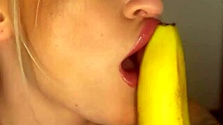 horny college slut, suck that fat banana like a cock now!!