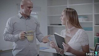 Blonde teen secretary bent over desk enduring boss's rough deepthroat and doggystyle tit grabs?