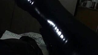 Ever tried latex stockings and gloves for the first time like this fetish slut?