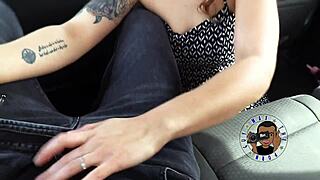 pov akira sneaks backseat blowjob on bbc in public truck