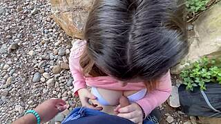 I fucked blonde sporty babe anal outdoors then cum in mouth by river