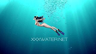 Petite Russian teen Irina Russaka dives into public underwater pool bath