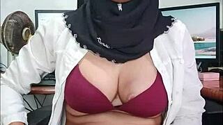 asian ladyboy in hijab strokes her cock solo on camera