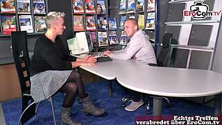 Watch German short-haired stepmom seduce stepson in office! 👅🏢
