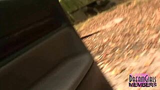 Big boob brunette babe showers then cleans car outdoors