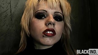 emo goth babe moans loud as bbc slams her then laps cum off boots